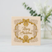 Prettig kerstfeest vintage gouden strik feestdagenkaart (Staand voorkant)