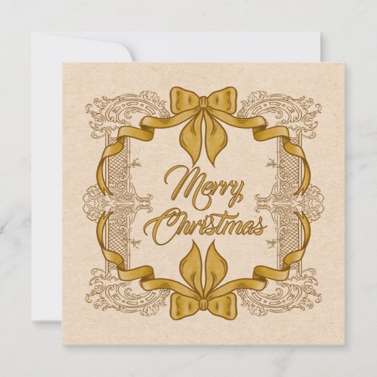 Prettig kerstfeest vintage gouden strik feestdagenkaart (Voorkant)