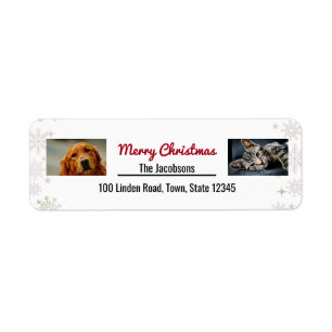 Prettig kerstfeest Vintage hond kat huisdier foto' Etiket