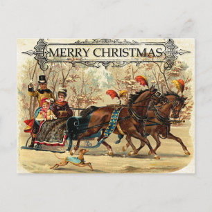 Prettig kerstfeest, vintage illustratie, briefkaart
