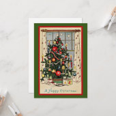 Prettig Kerstfeest, vintage illustratie, Kaart (Voorkant / Achterkant in situ)