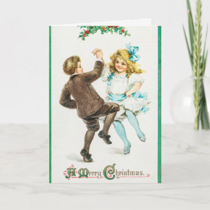 Prettig kerstfeest - vintage kaart, dansende kinde kaart