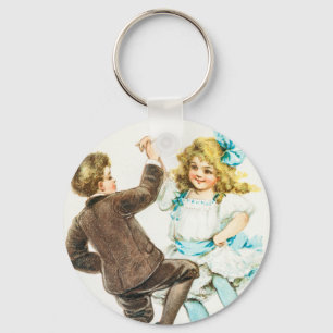 Prettig kerstfeest - vintage kaart, dansende kinde sleutelhanger