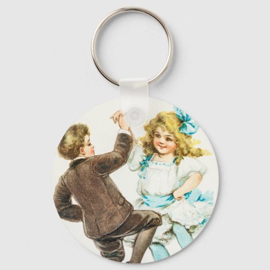 Prettig kerstfeest - vintage kaart, dansende kinde sleutelhanger (Voorkant)
