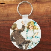 Prettig kerstfeest - vintage kaart, dansende kinde sleutelhanger (Voorkant)
