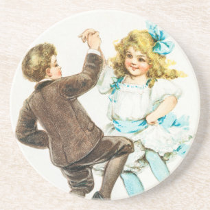 Prettig kerstfeest - vintage kaart, dansende kinde zandsteen onderzetter