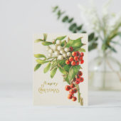 Prettig kerstfeest vintage kers feestdagenkaart (Staand voorkant)