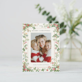 Prettig kerstfeest Vintage ranken frame groen Feestdagenkaart