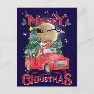 Prettig kerstfeest Vintage rode Kerstman-vrachtwag Feestdagenkaart