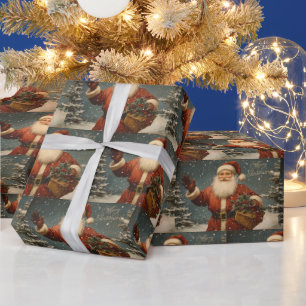 Prettig kerstfeest vintage Sinterklaas Cadeaupapier