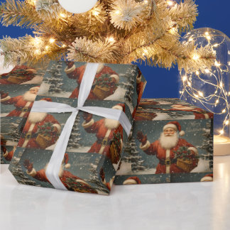 Prettig kerstfeest vintage Sinterklaas Cadeaupapier
