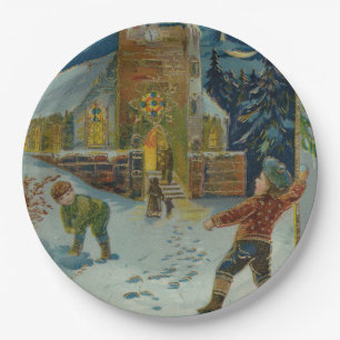 Prettig kerstfeest - Vintage sneeuwballengevecht a Papieren Bordje
