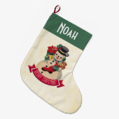 Prettig kerstfeest Vintage sneeuwman Grote Kerstsok (Voorkant (Hangend))