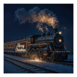 Prettig kerstfeest Vintage trein in de sneeuw Perfect Poster
