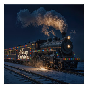 Prettig kerstfeest Vintage trein in de sneeuw Perfect Poster