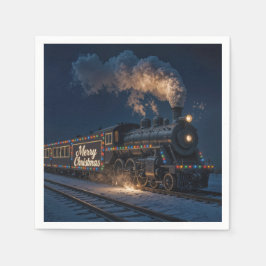 Prettig kerstfeest Vintage trein in de sneeuw Servet
