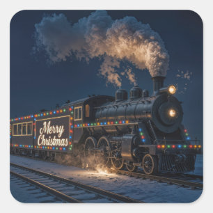 Prettig kerstfeest Vintage trein in de sneeuw Vierkante Sticker