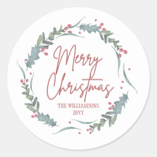 Prettig kerstfeest vintage watercoloren krans ronde sticker