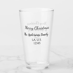 Prettig kerstfeest voeg familienaam adres naam tek glas