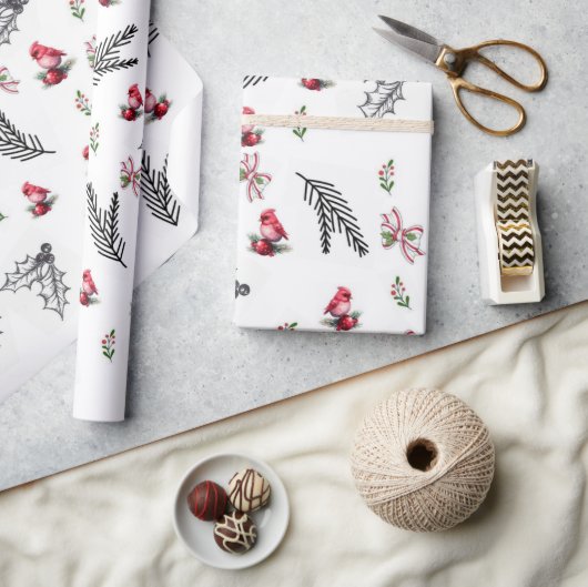 Prettig kerstfeest vogel laat strik inpakpapier lo (Crafts)