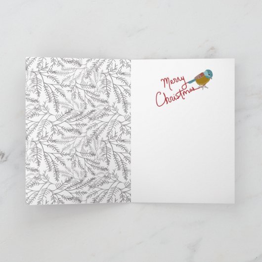 Prettig kerstfeest vogelfloraal grijs feestdagen kaart (Binnen)