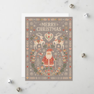 Prettig Kerstfeest Volkskunst Illustratie Met Sint Feestdagenkaart