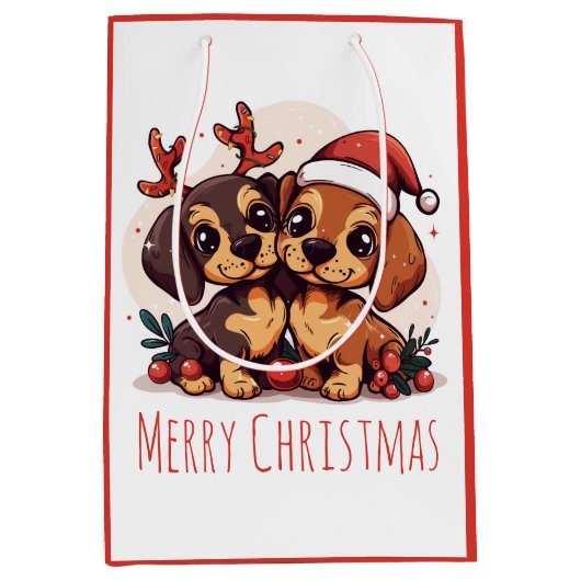 Prettig kerstfeest voor Dachshond honden Medium Cadeauzakje (Voorkant)
