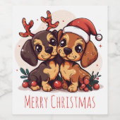 Prettig kerstfeest voor dachshonden wijn etiket (Enkel label)