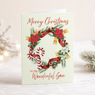 Prettig kerstfeest voor mijn geweldige zoon krans kaart