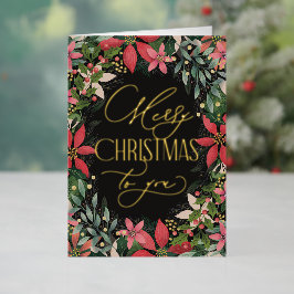 Prettig kerstfeest voor u Klassieke Poinsettia Gou Folie Feestdagenkaart