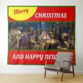 Prettig kerstfeest voor venster werp fleece deken wandkleed (In Situ (horizontaal))