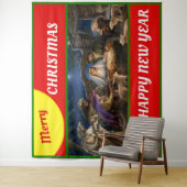 Prettig kerstfeest voor venster werp fleece deken wandkleed (In situ)