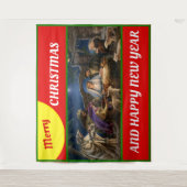 Prettig kerstfeest voor venster werp fleece deken wandkleed (Voorkant)