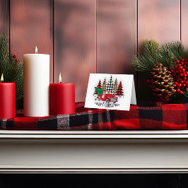 Prettig kerstfeest vrachtwagen en bomen feestdagen kaart