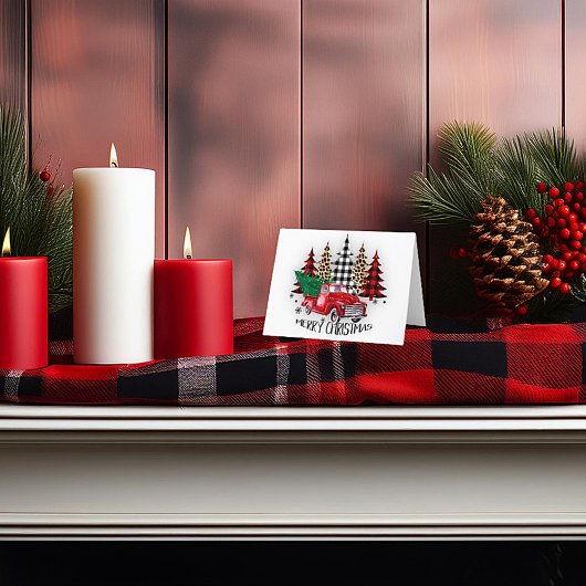 Prettig kerstfeest vrachtwagen en bomen feestdagen kaart