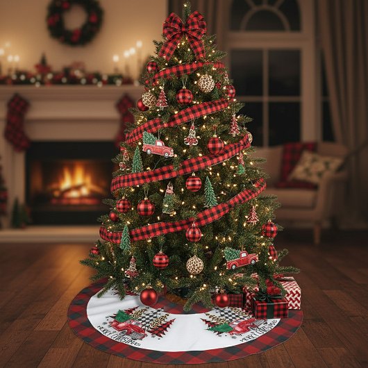 Prettig kerstfeest vrachtwagen en bomen kerstboom rok