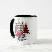 Prettig kerstfeest vrachtwagen en bomen mok (Voorkant links)