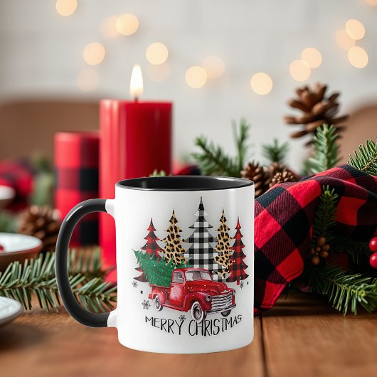 Prettig kerstfeest vrachtwagen en bomen mok