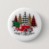 Prettig kerstfeest vrachtwagen en bomen ronde button 5,7 cm (Voorkant)