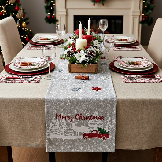 Prettig kerstfeest vrachtwagen en hert medium tafelloper