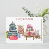 Prettig kerstfeest vrienden plat kerstkaart (Staand voorkant)