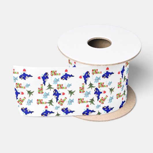 Prettig kerstfeest, vrolijk kerst haai vis satijnen lint (Spoel)