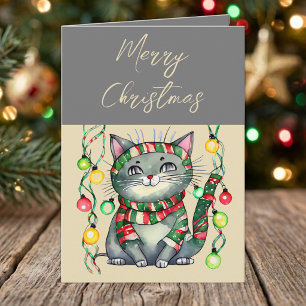 Prettig kerstfeest vrolijke glimlachende kat kerst feestdagen kaart