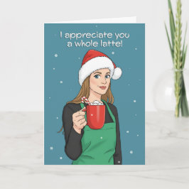 Prettig kerstfeest, vrolijke kerstbarista vrouw  feestdagen kaart