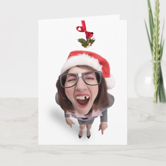Prettig kerstfeest Vrouw Mistand Misteletoe Feestdagen Kaart (Voorkant)