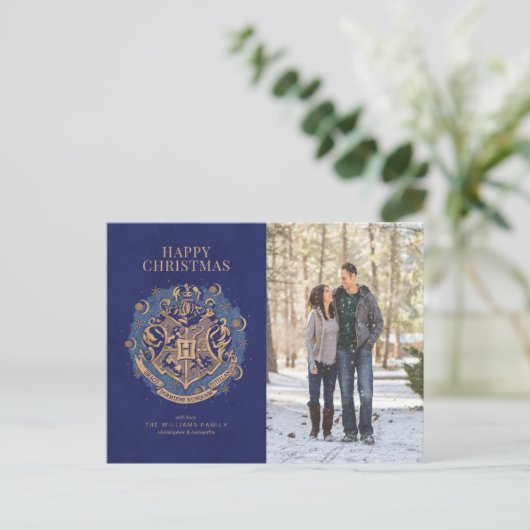 Prettig kerstfeest | Wapen van HOGWARTS™ gezinsfot Feestdagenkaart (Staand voorkant)