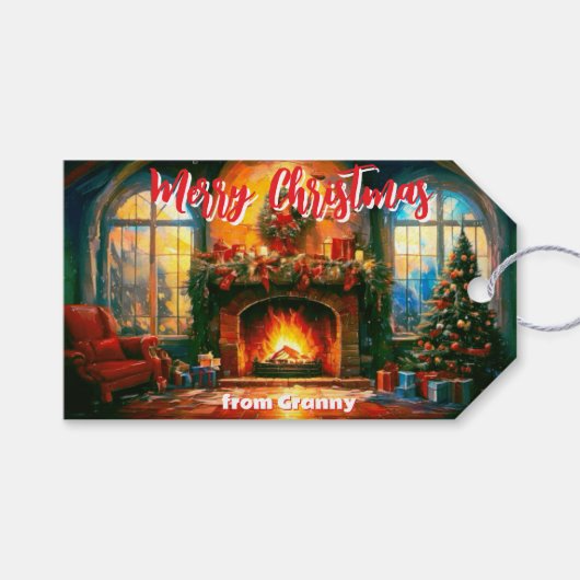 Prettig kerstfeest warme binnenkerst decoratie cadeaulabel (Voorkant (Horizontaal))