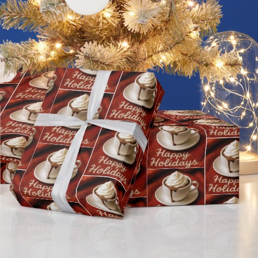 Prettig kerstfeest warme chocolademelk op een deke cadeaupapier (Feestdagen)