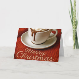 Prettig kerstfeest warme chocolademelk op rode dek feestdagen kaart