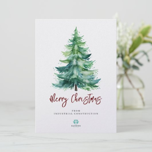 Prettig kerstfeest watercolor kerstboom met bedri feestdagenkaart (Staand voorkant)